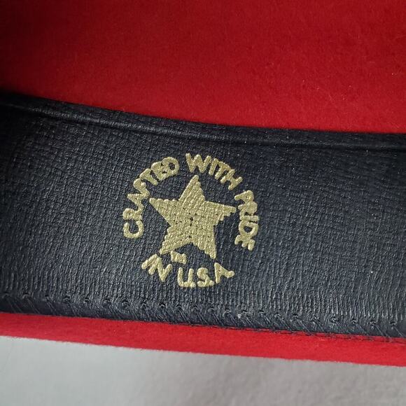 Vintage Nancy Hughes Hat Co Red Wool Satin Ribbon Bow Feather Lazer Cut 7-1/8 - Picture 10 of 12